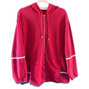 Blast Womens Full Zip Ribbed Hoodie Red Striped Long Sleeve Plus 1X